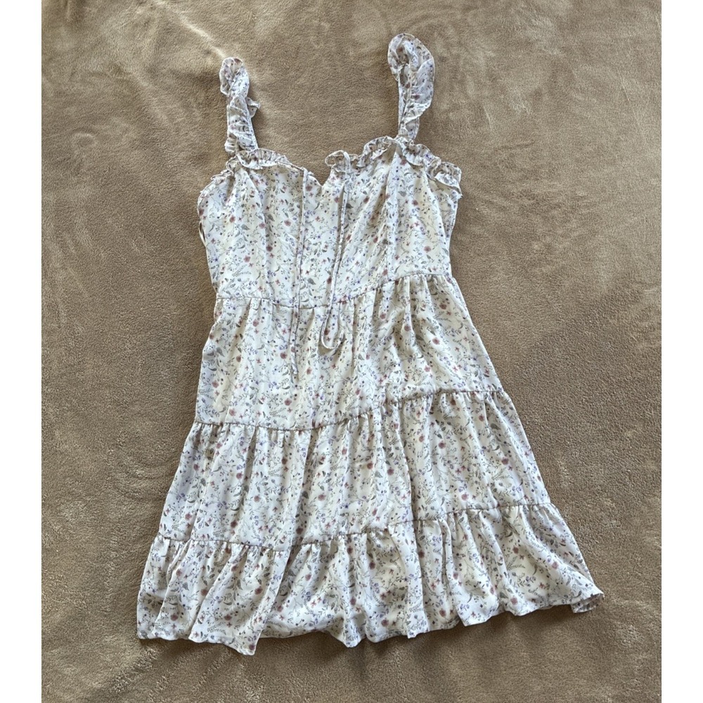 Women's Mini Dress Lg Cream Multicolored Floral Print Feminine Romantic Coquette